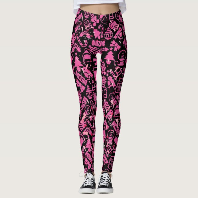 Weihnachtsschmuck pattern.pink.07 Black BG Leggings (Vorderseite)