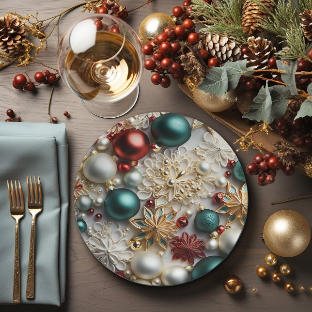 Weihnachtsschmuck Perlen Gold Rote Perlen Pappteller (Von Creator hochgeladen)