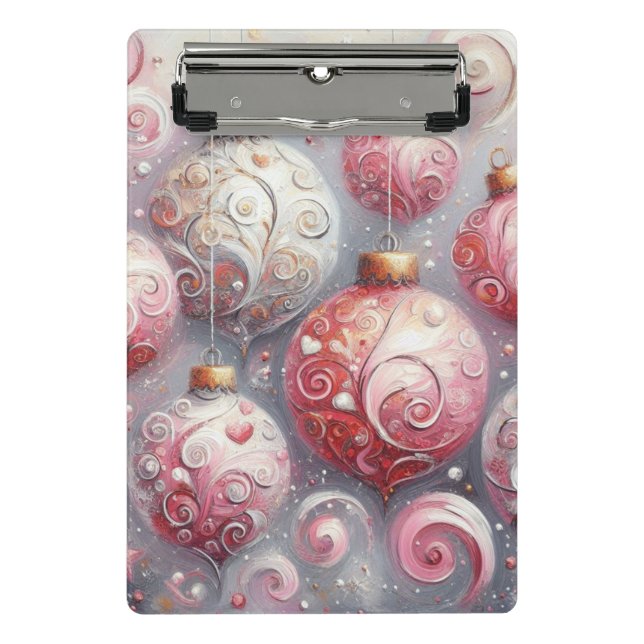 Weihnachtsschmuck Pink White Mini Klemmbrett (Vorderseite)