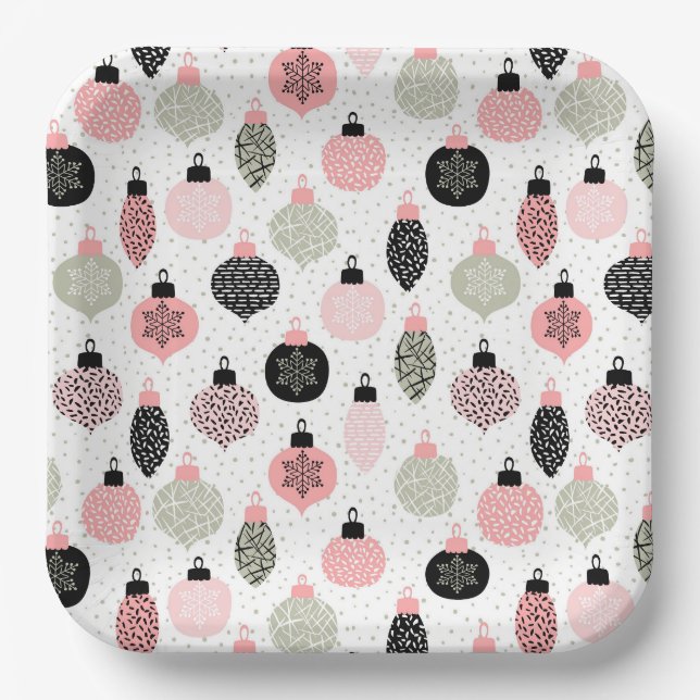 Weihnachtsschmuck Rosa und Grün Weiß Hintergrund Pappteller (Vorderseite)