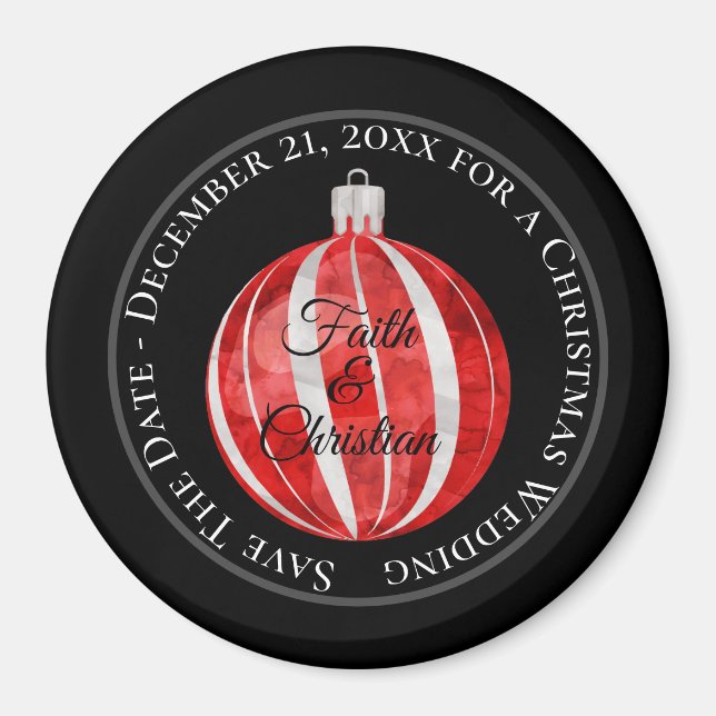 Weihnachtsschmuck (rot gestreift)/Save the Date Magnet (Vorne)