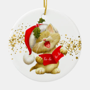 Weihnachtsschmuck-Santa Kitty Keramik Ornament