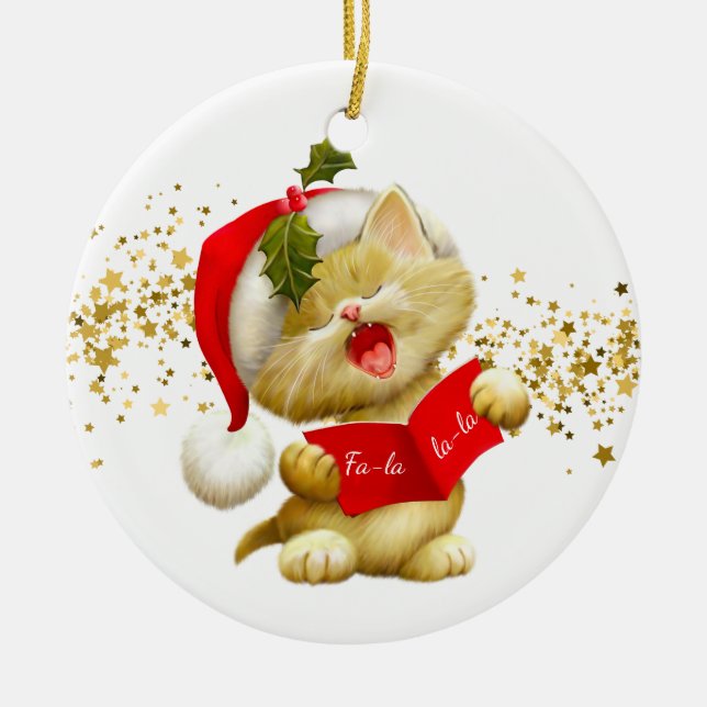 Weihnachtsschmuck-Santa Kitty Keramik Ornament (Vorne)