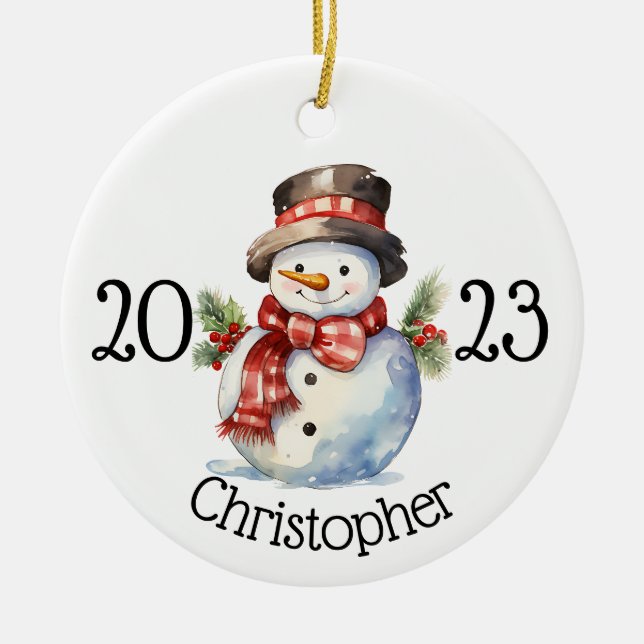 Weihnachtsschmuck, Schneemannsschmuck Keramik Ornament (Vorne)