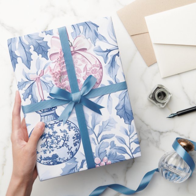 Weihnachtsschmuck Soft Blue Pink Toile Geschenkpapier (Schenken)