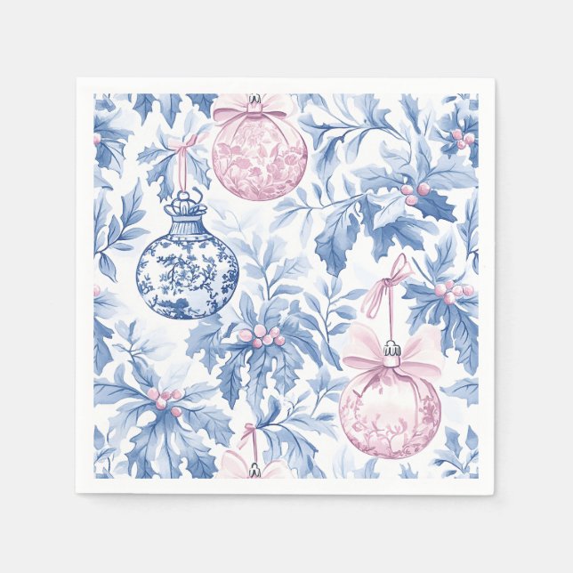 Weihnachtsschmuck Soft Blue Pink Toile Serviette (Vorderseite)