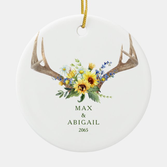 Weihnachtsschmuck Sonnenblumen Antlers Couple Name (Vorne)
