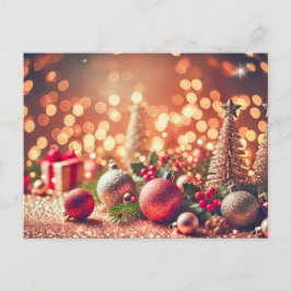 Weihnachtsschmuck über Glittery Hintergrund Postkarte