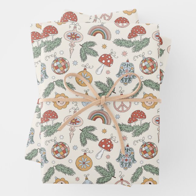 Weihnachtsschmuck und Friedenszeichen Geschenkpapier Set (Beispiel)