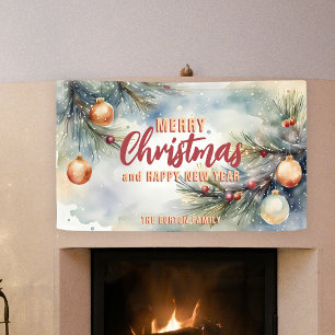 Weihnachtsschmuck und Kiefernzweige Banner