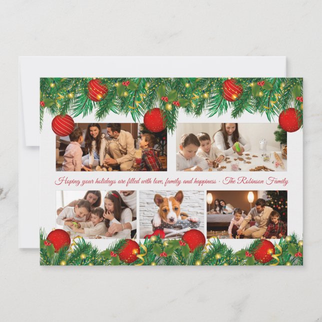 Weihnachtsschmuck und Lichterkollage Feiertagskarte (Vorderseite)