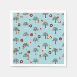 Weihnachtsschmuck und schneebedeckte Bäume Serviette