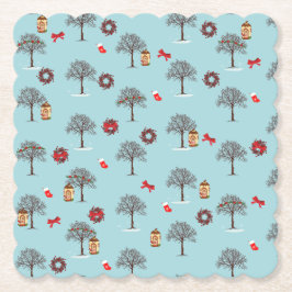 Weihnachtsschmuck und schneebedeckte Bäume Untersetzer