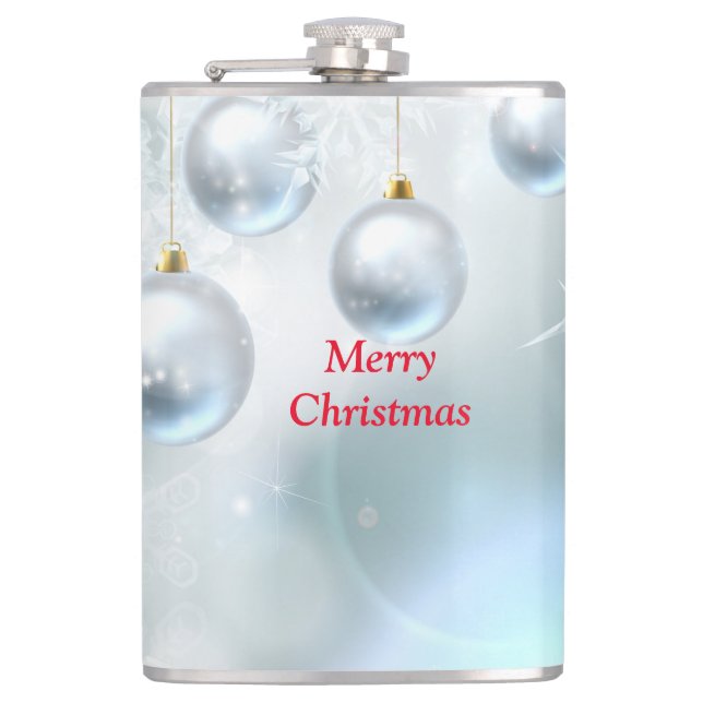 Weihnachtsschmuck und Schneeflocken Flachmann (Vorderseite)