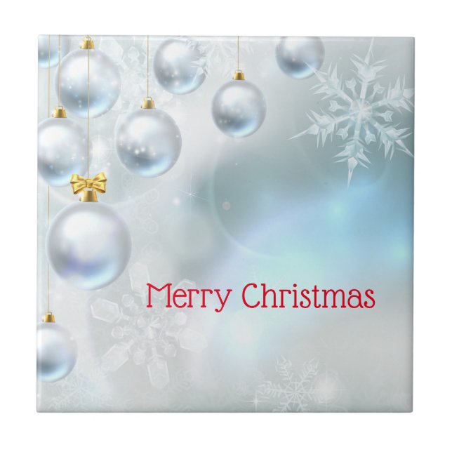 Weihnachtsschmuck und Schneeflocken Fliese (Vorderseite)