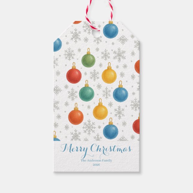 Weihnachtsschmuck und Schneeflocken - Geschenkanhänger (Vorderseite)