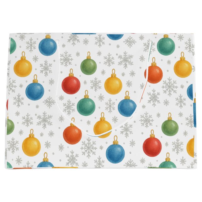 Weihnachtsschmuck und Schneeflocken - Große Geschenktüte (Vorderseite)