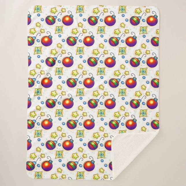 Weihnachtsschmuck und Sterne drucken Sherpadecke (Vorderseite)
