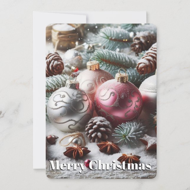 Weihnachtsschmuck und -zweige feiertagskarte (Vorderseite)