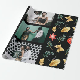 Weihnachtsschmuck Wasserfarben Foto Collage Black Geschenkpapier