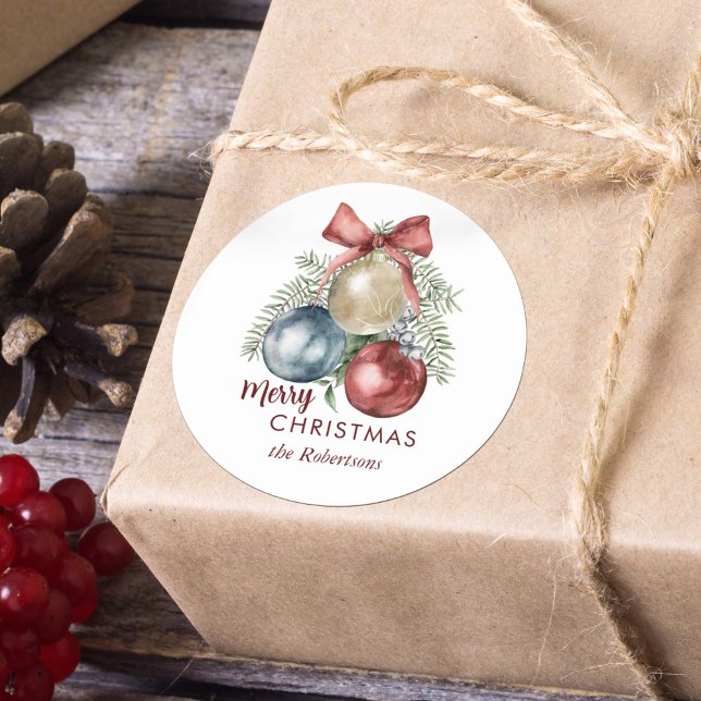 Weihnachtsschmuck Wasserfarbenurlaub Runder Aufkleber (Von Creator hochgeladen)