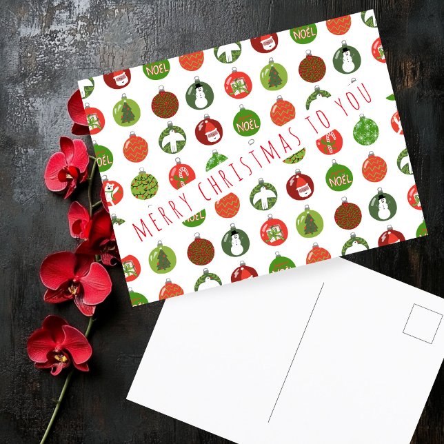 Weihnachtsschmuck Weihnachtsbäder Weihnachtsfeiert Postkarte (Christmas Ornaments Xmas Balls CUSTOM Holiday Postcard
)