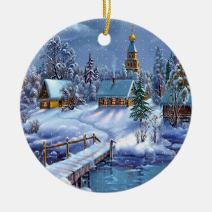 Weihnachtsschmuck-Winter-Szene Keramik Ornament