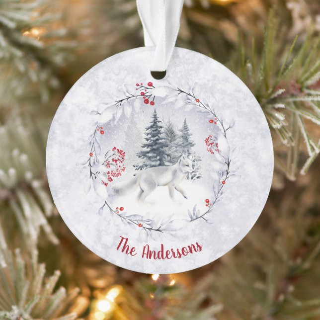 Weihnachtsschnee arktischer Fox Winterlandschaft N Ornament (Baum)