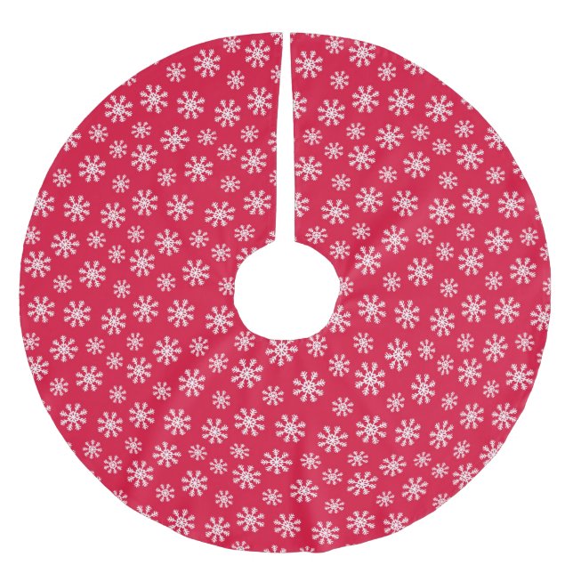 Weihnachtsschnee auf Cherry Red Polyester Weihnachtsbaumdecke (Vorderseite)