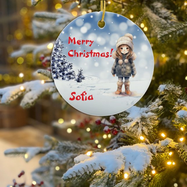Weihnachtsschnee-Baum Name Rot Keramik Ornament (Von Creator hochgeladen)
