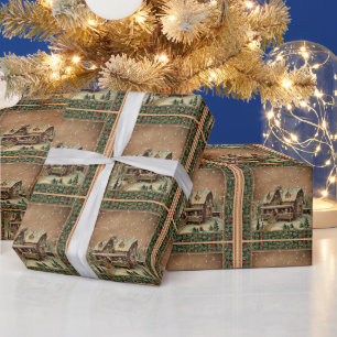 Weihnachtsschnee bedeckt Viktorianische Zuhause Geschenkpapier