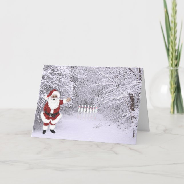 Weihnachtsschnee-Bowling Feiertagskarte (Vorderseite)