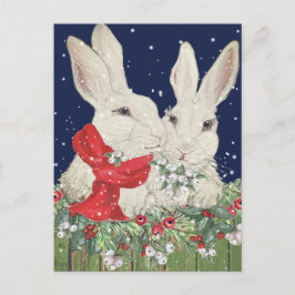 Weihnachtsschnee Bunny Rabbit Dark Blue Holly Berr Feiertagspostkarte
