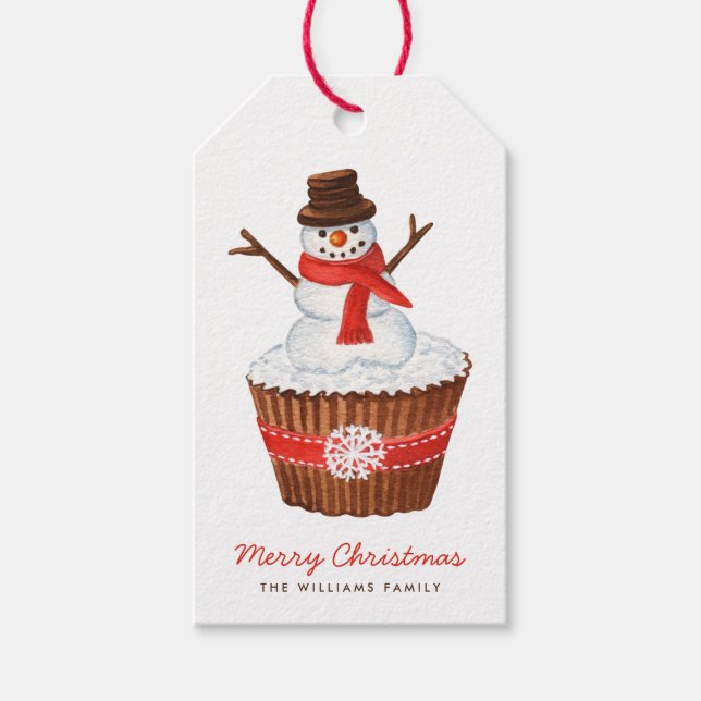 Weihnachtsschnee Cupcake Geschenkanhänger (Vorderseite)