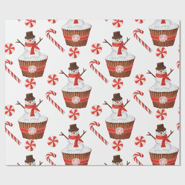 Weihnachtsschnee Cupcake Geschenkpapier (Flach)