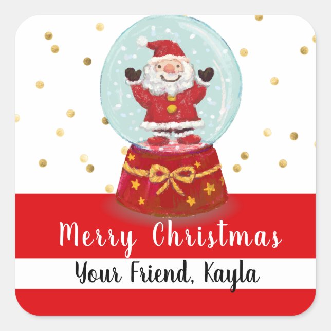 Weihnachtsschnee Globe Santa Quadratischer Aufkleber (Vorderseite)