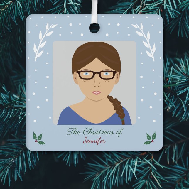 Weihnachtsschnee & Holly Custom Foto Ornament Aus Metall (Christmas Snow & Holly Custom Photo Ornament)