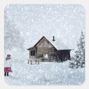 Weihnachtsschnee in der Kabine Quadratischer Aufkleber