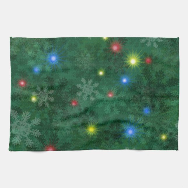Weihnachtsschnee-Lichter Geschirrtuch (Horizontal)