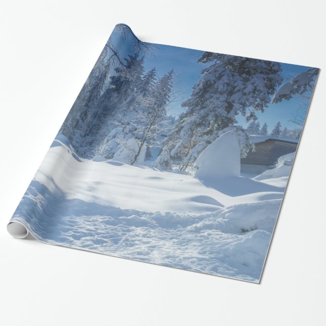Weihnachtsschnee mit Glitzer Geschenkpapier (Ungerollt)