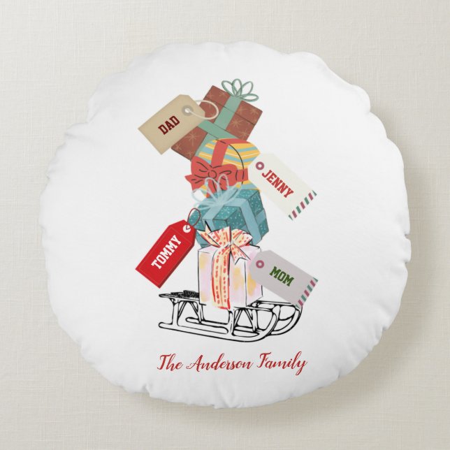 Weihnachtsschnee Schlitten Present Red White Niedl Rundes Kissen (Vorderseite)