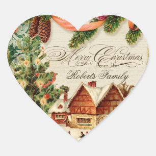 Weihnachtsschnee Skaten Personalisierte Karte Herz-Aufkleber