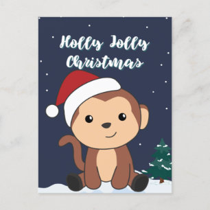 Weihnachtsschnee Wintertiere Affen Holid Feiertagspostkarte