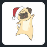 Weihnachtsschnee Wintertiere Hunde Quadratischer Aufkleber<br><div class="desc">Der Mops zu Weihnachten mit Feenlicht. Hübsche Tiere mit Geschenken und Schnee für den Urlaub. Auch lustig für Weihnachten im Juli. Hunde sind niedliche Tiere und sind ideal für Weihnachten.</div>