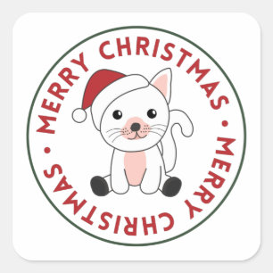 Weihnachtsschnee Wintertiere Katzen Square Stic Quadratischer Aufkleber