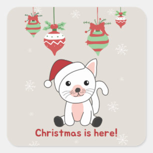 Weihnachtsschnee Wintertiere Katzen Square Stic Quadratischer Aufkleber