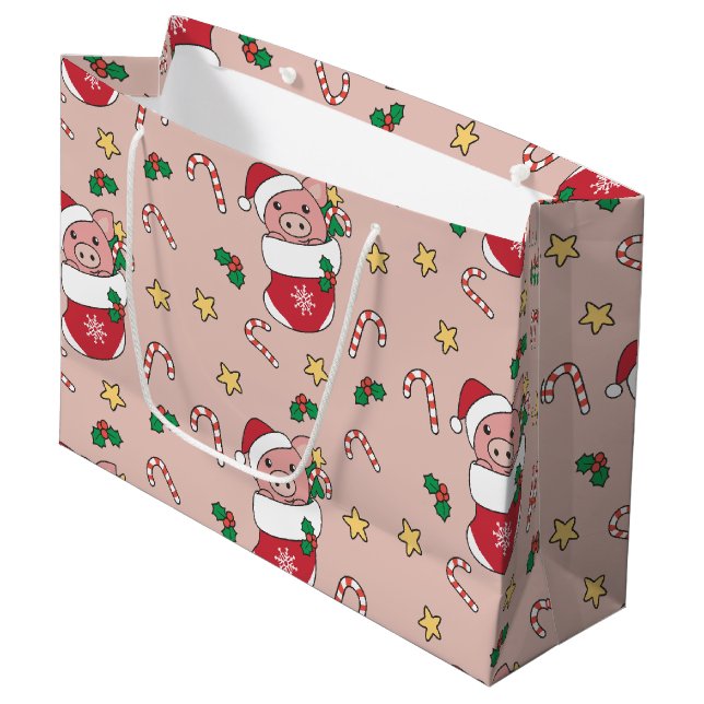 Weihnachtsschnee Wintertiere Schweine Urlaub Große Geschenktüte (Vorderseite Schrägansicht)