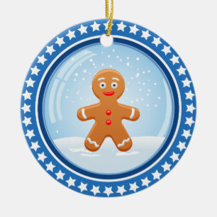 Weihnachtsschneeball mit niedlichem Lebkuchen-Mann Keramik Ornament