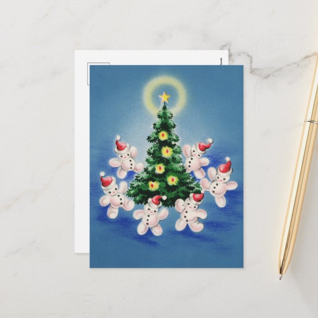 Weihnachtsschneebaum im Retrostil Feiertagspostkarte (Vorderseite/Rückseite Beispiel)