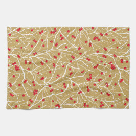 Weihnachtsschneebeeren | Gold/Rot/weiß Geschirrtuch